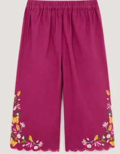 Floral Embroidered Scallop Trim Trousers Pink