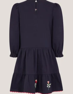 Floral Embroidered Tiered Dress Blue