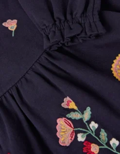 Floral Embroidered Tiered Dress Blue