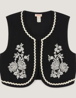 Floral Embroidered Waistcoat Black