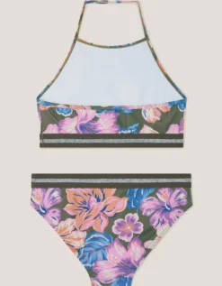 Floral Halter Bralette Bikini Set Green