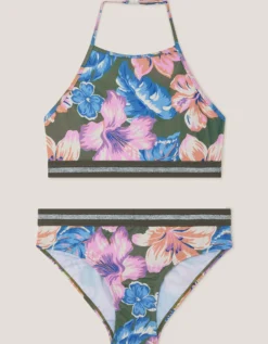 Floral Halter Bralette Bikini Set Green