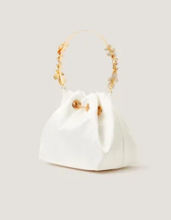 Floral Metal Handle Bag Ivory