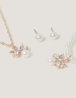 Floral Pearl Bow Jewellery Set