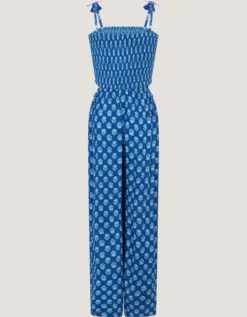 Floral Print Cut-Out Jumpsuit Blue