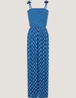 Floral Print Cut-Out Jumpsuit Blue