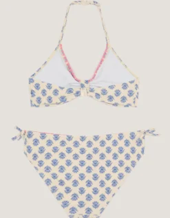 Floral Print Halter Bikini Set White