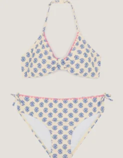Floral Print Halter Bikini Set White