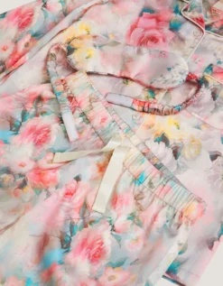 Floral Print Satin Long Pyjama & Eye Mask Set Multi