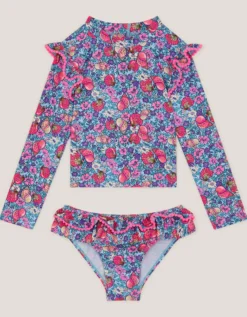 Floral Shell UPF50+ Rash Vest Swim Set Blue