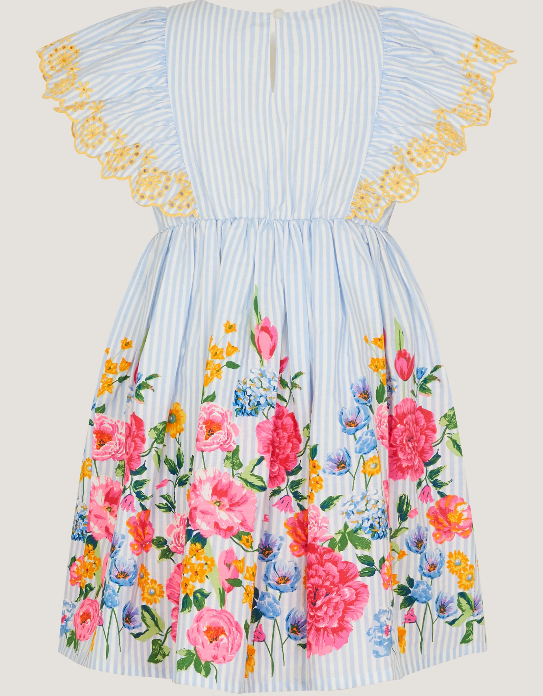 Floral Stripe Broderie Sleeve Dress Blue