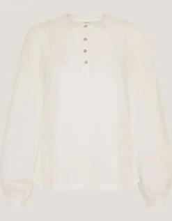 Flossy Embroidered Sleeve Top Ivory