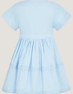Flower Button Smocked Dress Blue