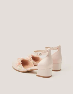 Flower Embellished Closed Toe Heels Pink