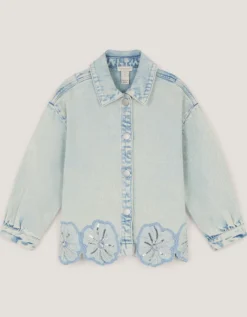 Flower Sequin Denim Jacket Blue