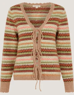 Fran Front Tie Fair Isle Cardigan Natural