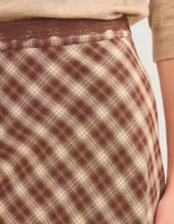 Frankie Check Print Midi Skirt Brown
