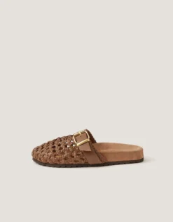 Freya Woven Leather Mules Natural