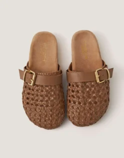 Freya Woven Leather Mules Natural