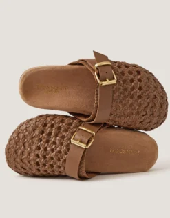 Freya Woven Leather Mules Natural