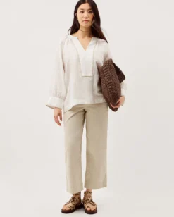Frida V-Neck Linen Blouse White