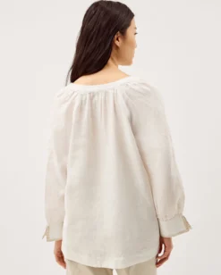 Frida V-Neck Linen Blouse White