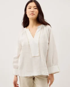 Frida V-Neck Linen Blouse White