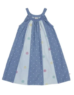 Frugi Embroidered Denim Trapeze Dress Blue