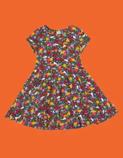 Frugi Spring Printed Skater Dress Blue