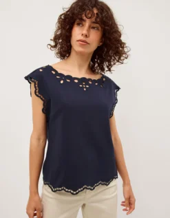 Gaia Floral Cutwork Top Blue