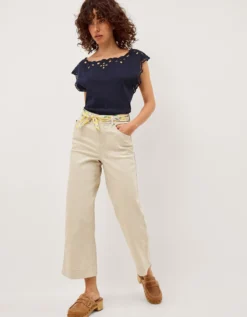 Gaia Floral Cutwork Top Blue