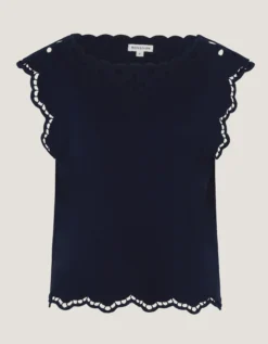 Gaia Floral Cutwork Top Blue