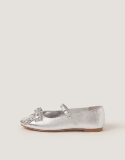 Gemstone Bow Ballet Flats Silver