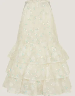 Georgie Sequin Jacquard Tiered Party Dress Ivory