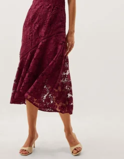 Gia Cutwork Lace Midi Dress Red