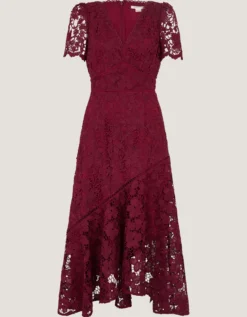 Gia Cutwork Lace Midi Dress Red