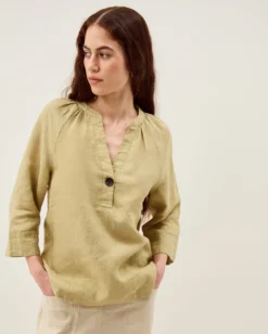 Gianna Linen Top Green