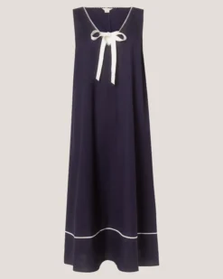 Gigi Bow Linen Blend Midi Dress Blue