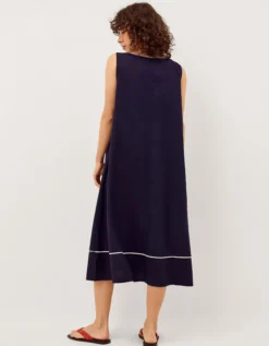 Gigi Bow Linen Blend Midi Dress Blue