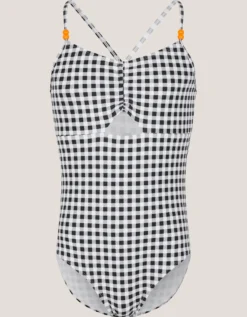 Gingham Cut Out Swimsuit Black
