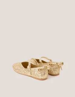 Glitter Back Bow Ballet Flats Gold
