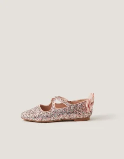 Glitter Bow Mary Jane Ballet Flats Pink