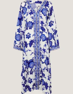 Gloria Floral Print Maxi Beach Dress Blue