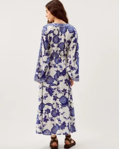 Gloria Floral Print Maxi Beach Dress Blue