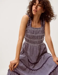 Glori Gingham Jersey Midi Dress Blue