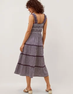 Glori Gingham Jersey Midi Dress Blue