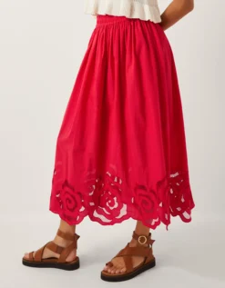 Grace Cutwork Midi Skirt Red