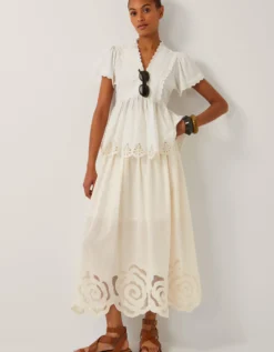Grace Cutwork Midi Skirt White