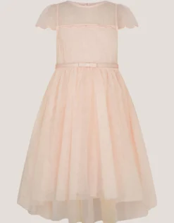 Gracia Embroidered Yoke Tulle Dress Pink