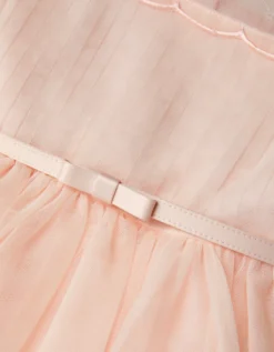 Gracia Embroidered Yoke Tulle Dress Pink